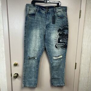 Ed Hardy Jeans Death Before Dishonor Distressed Slim Taper Denim MENS SZ 40 NWT